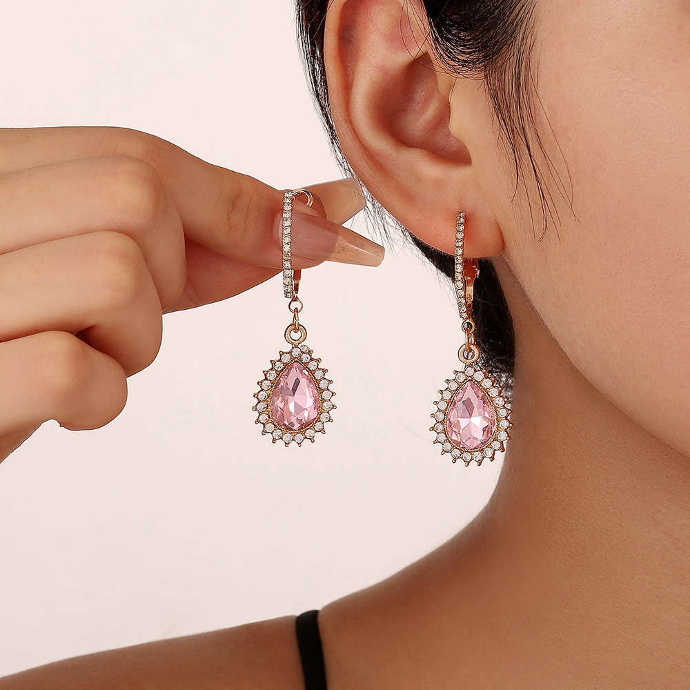 1 Pair Sweet Water Droplets Plating Inlay Alloy Artificial Gemstones Drop Earrings display picture 1