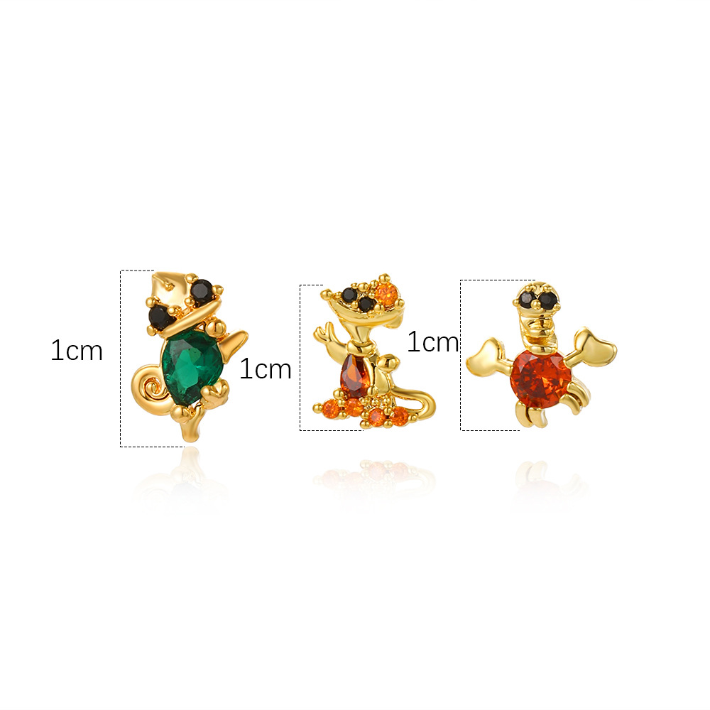 1 Set Cute Cartoon Character Plating Inlay Copper Zircon Ear Studs display picture 1