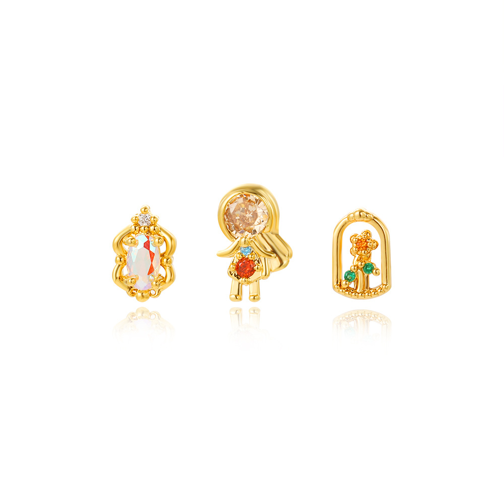 1 Set Cute Cartoon Character Plating Inlay Copper Zircon Ear Studs display picture 6
