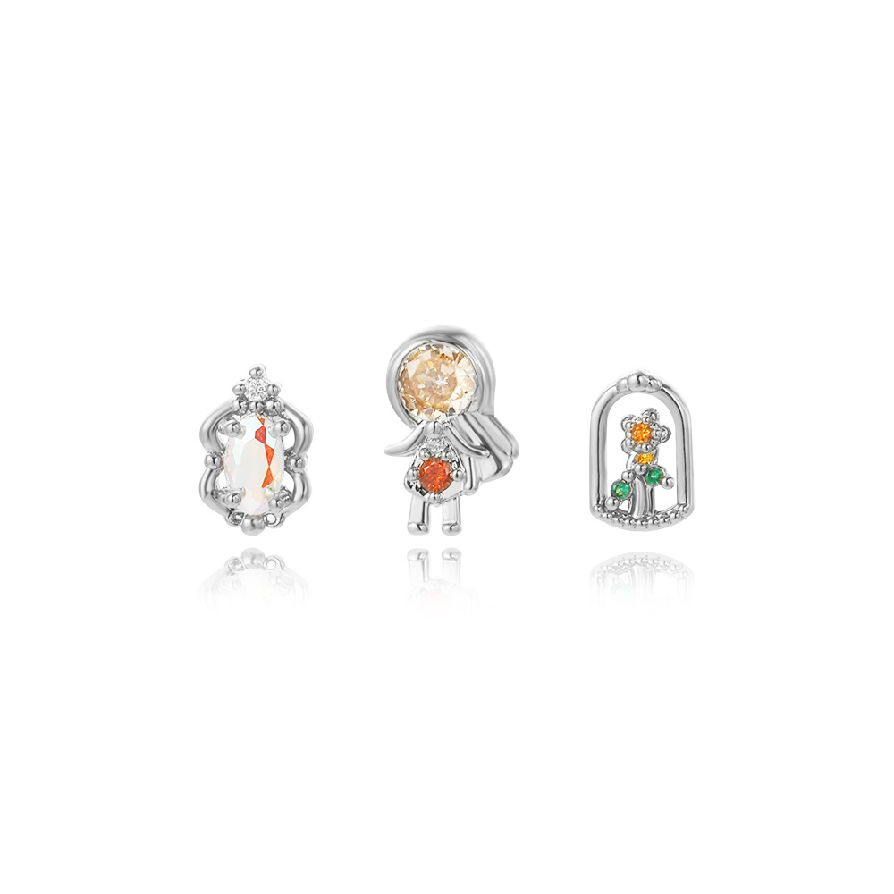 1 Set Cute Cartoon Character Plating Inlay Copper Zircon Ear Studs display picture 7