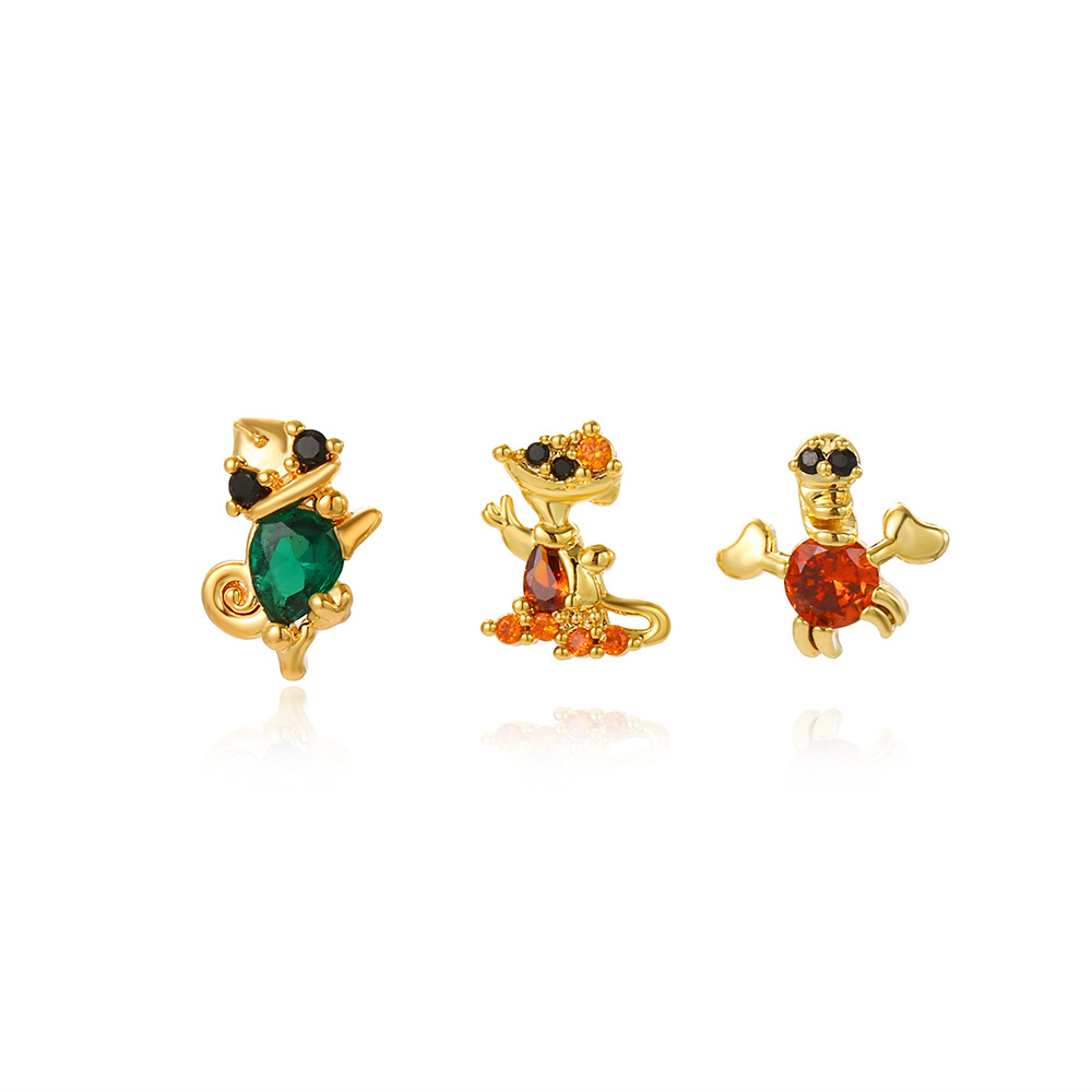 1 Set Cute Cartoon Character Plating Inlay Copper Zircon Ear Studs display picture 6