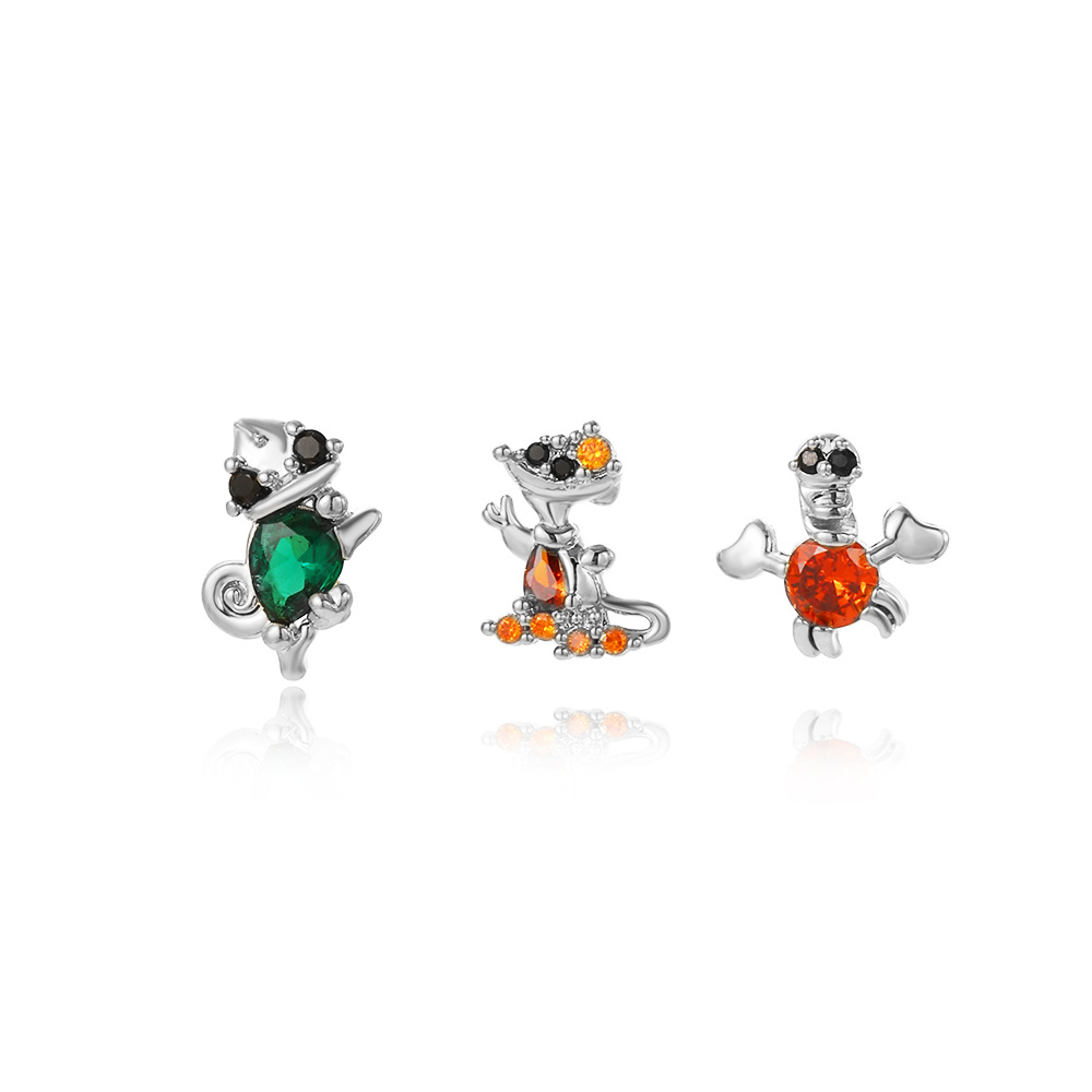 1 Set Cute Cartoon Character Plating Inlay Copper Zircon Ear Studs display picture 7