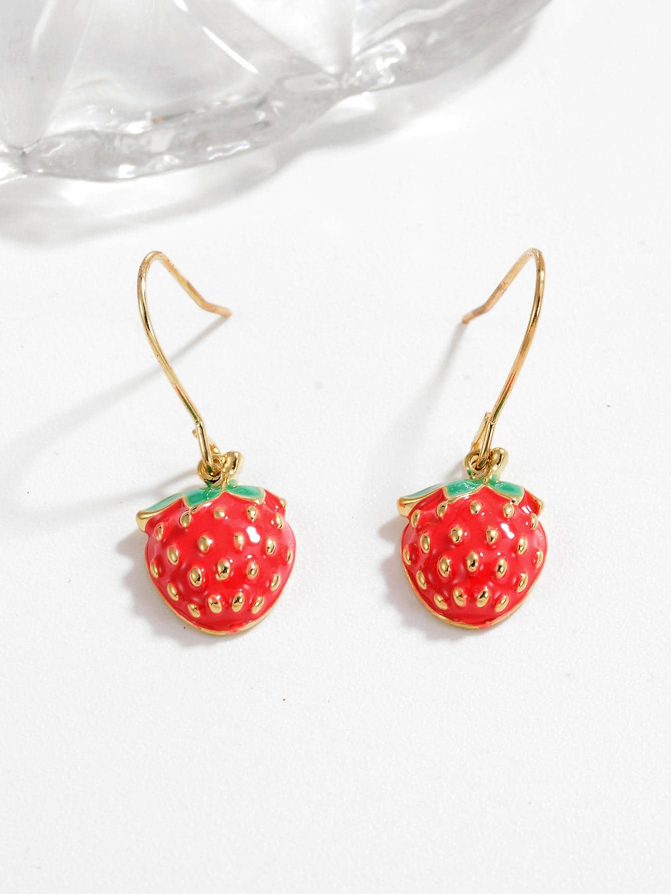 1 Pair Cute Strawberry Enamel Copper Drop Earrings display picture 2