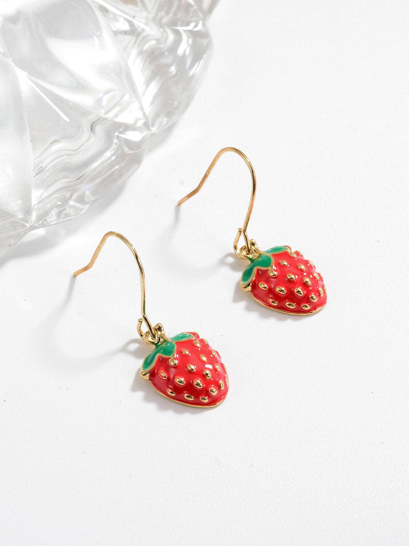 1 Pair Cute Strawberry Enamel Copper Drop Earrings display picture 6