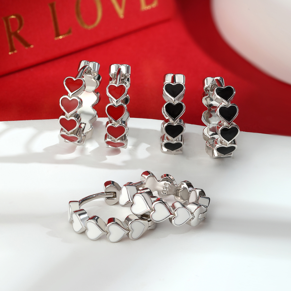 1 Pair Cute Sweet Heart Shape Enamel Plating Sterling Silver White Gold Plated Earrings display picture 8