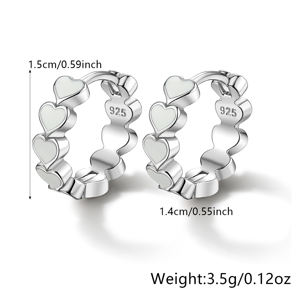 1 Pair Cute Sweet Heart Shape Enamel Plating Sterling Silver White Gold Plated Earrings display picture 1