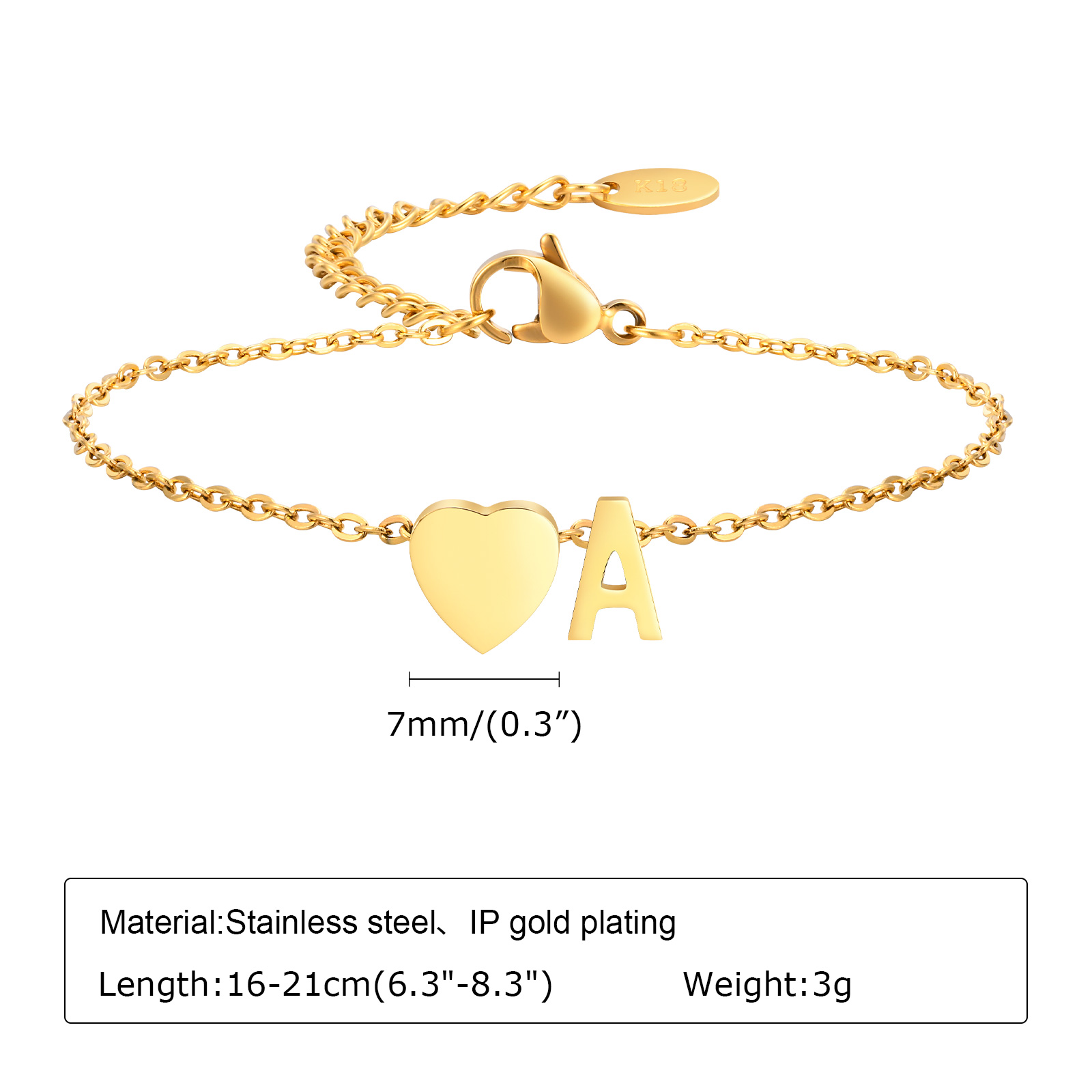 Modern Style Simple Style Classic Style Letter Heart Shape Stainless Steel Gold Plated Bracelets In Bulk display picture 1