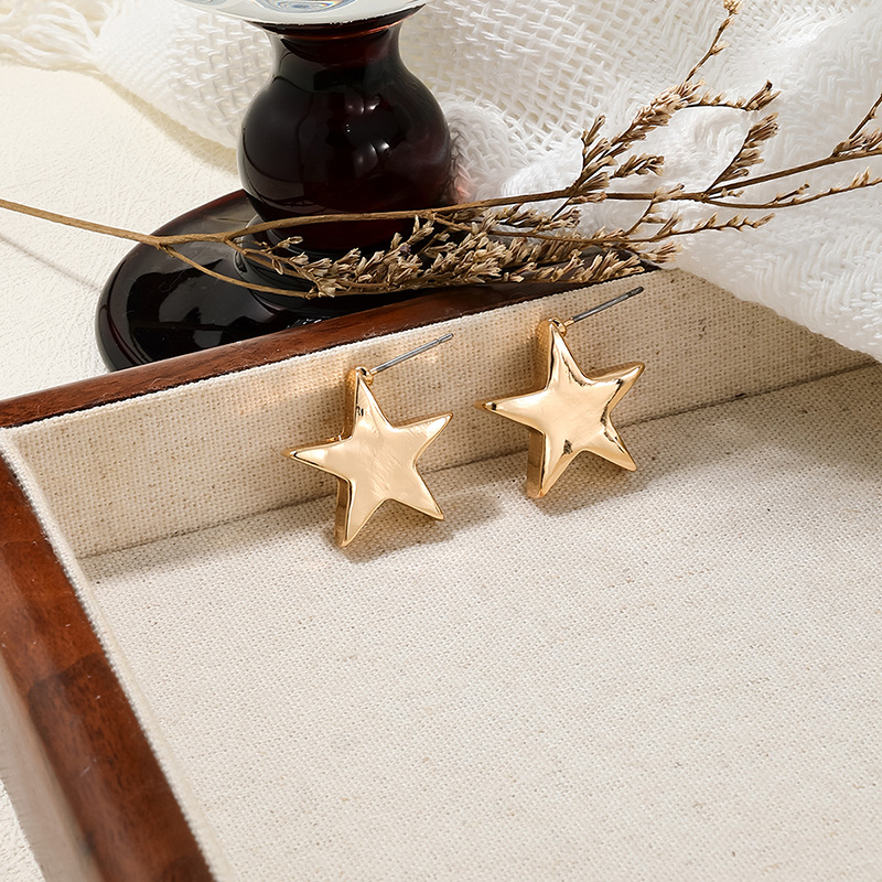 1 Pair Simple Style Commute Star Plating Alloy Ear Studs display picture 2