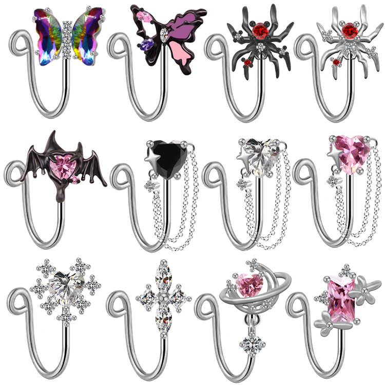 Simple Style Classic Style Heart Shape Butterfly Stainless Steel Copper White Gold Plated Rhinestones Zircon Nose Ring In Bulk display picture 15