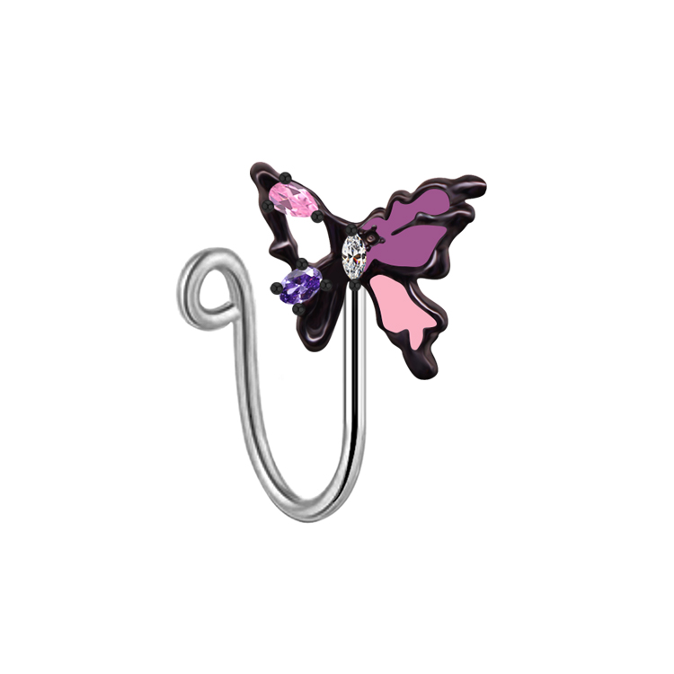 Simple Style Classic Style Heart Shape Butterfly Stainless Steel Copper White Gold Plated Rhinestones Zircon Nose Ring In Bulk display picture 13
