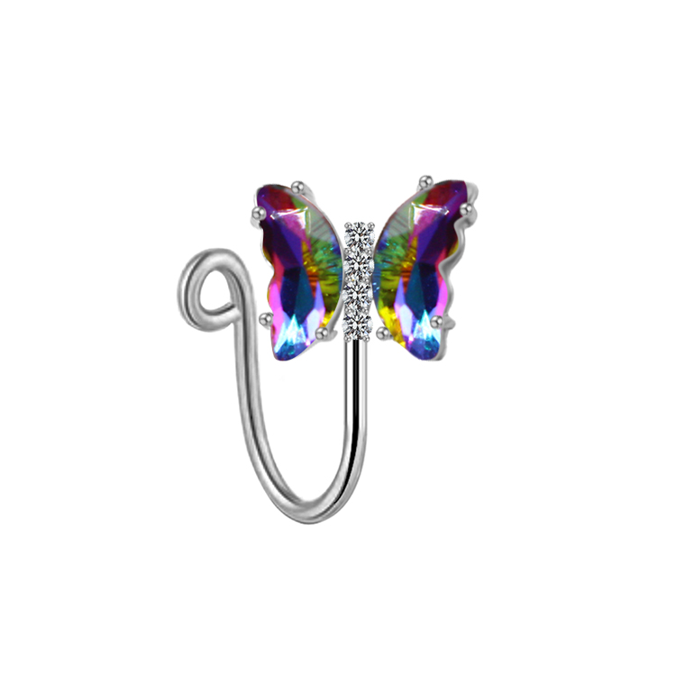 Simple Style Classic Style Heart Shape Butterfly Stainless Steel Copper White Gold Plated Rhinestones Zircon Nose Ring In Bulk display picture 4