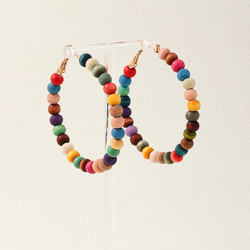 1 Pair Ig Style Cute Simple Style Round Beaded Wooden Beads Earrings display picture 1