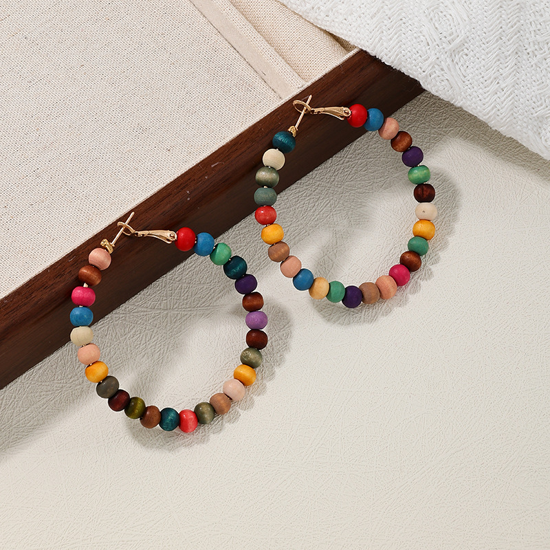 1 Pair Ig Style Cute Simple Style Round Beaded Wooden Beads Earrings display picture 3