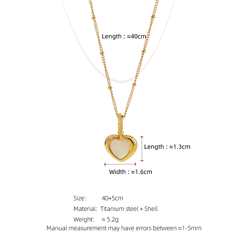 304 Stainless Steel 18K Gold Plated Sweet Plating Inlay Heart Shape Shell Pendant Necklace display picture 1