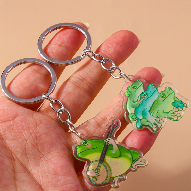 Cute Frog Arylic Zinc Alloy Printing Keychain display picture 2