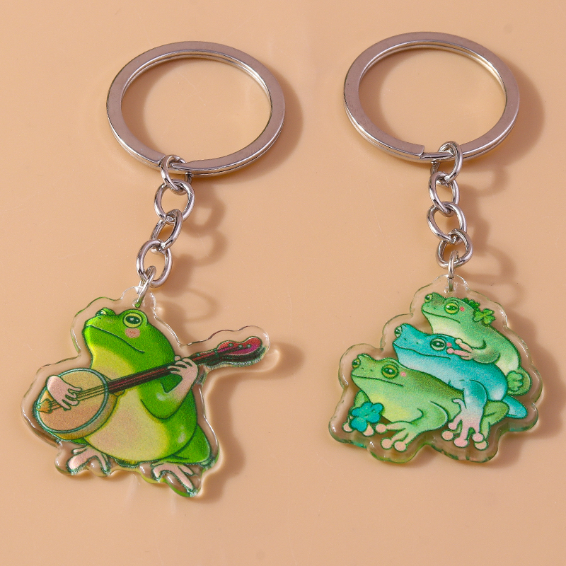 Cute Frog Arylic Zinc Alloy Printing Keychain display picture 7