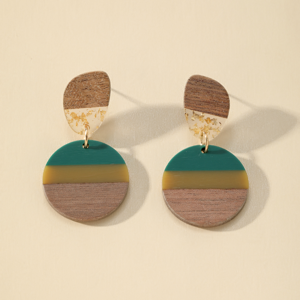 1 Pair Vintage Style Classic Style Multicolor Wood Resin Drop Earrings display picture 7