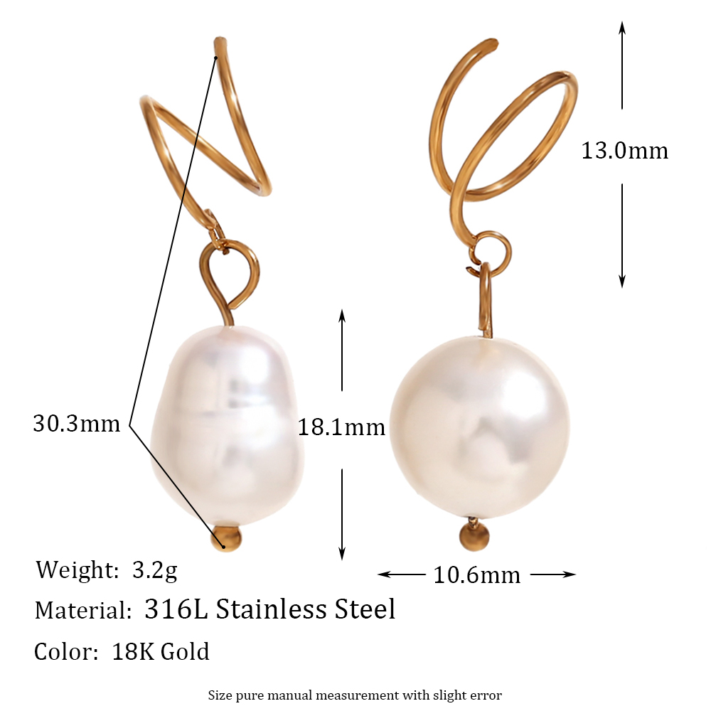 1 Pair Vintage Style Simple Style Classic Style Solid Color Plating Stainless Steel Freshwater Pearl 18k Gold Plated Drop Earrings display picture 2