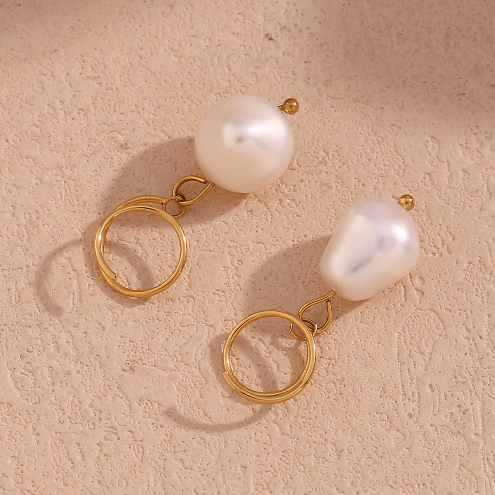 1 Pair Vintage Style Simple Style Classic Style Solid Color Plating Stainless Steel Freshwater Pearl 18k Gold Plated Drop Earrings display picture 11