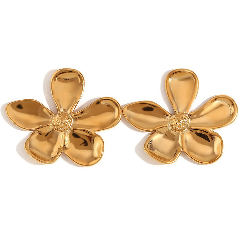 1 Pair Casual Vacation Classic Style Flower Plating 304 Stainless Steel 14K Gold Plated Ear Studs display picture 1