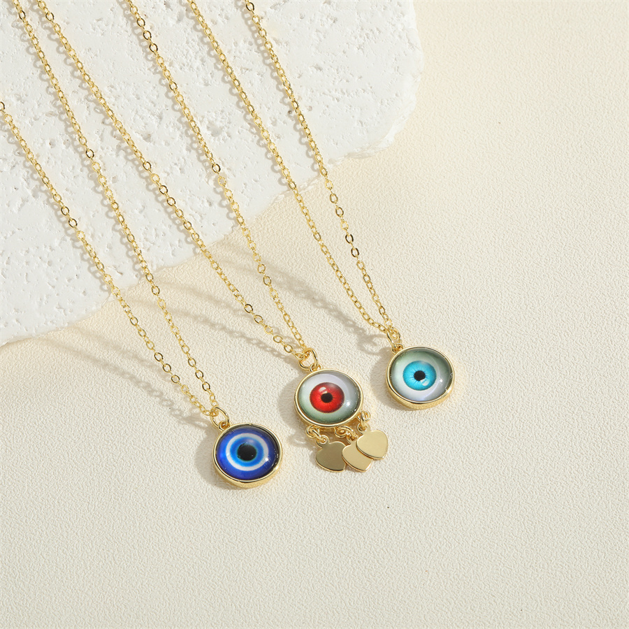 Vintage Style Simple Style Commute Eye Copper Plating Inlay Resin 14k Gold Plated Pendant Necklace display picture 2