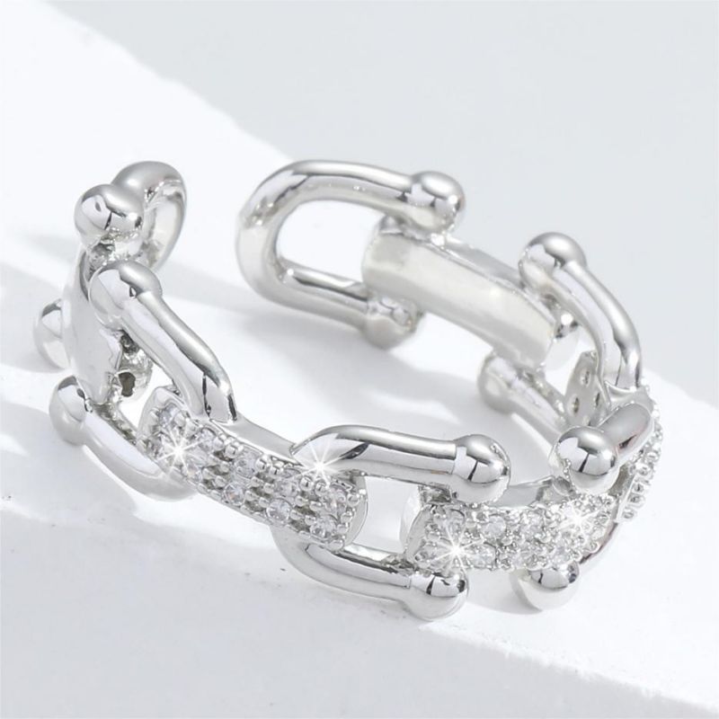 Commute U Shape Copper Plating Inlay Zircon White Gold Plated Open Rings display picture 1