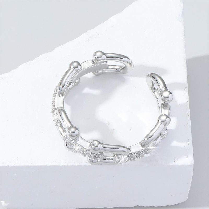 Commute U Shape Copper Plating Inlay Zircon White Gold Plated Open Rings display picture 4