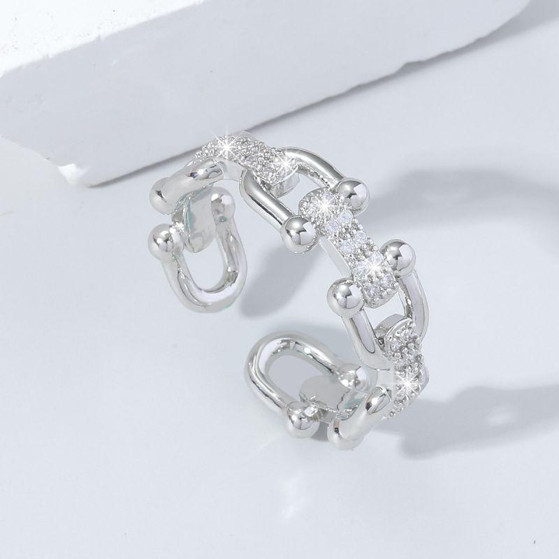 Commute U Shape Copper Plating Inlay Zircon White Gold Plated Open Rings display picture 2