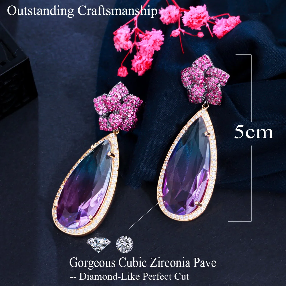 1 Pair Casual Romantic Water Droplets Plating Inlay Copper Zircon Rhodium Plated Silver Plated Drop Earrings display picture 10