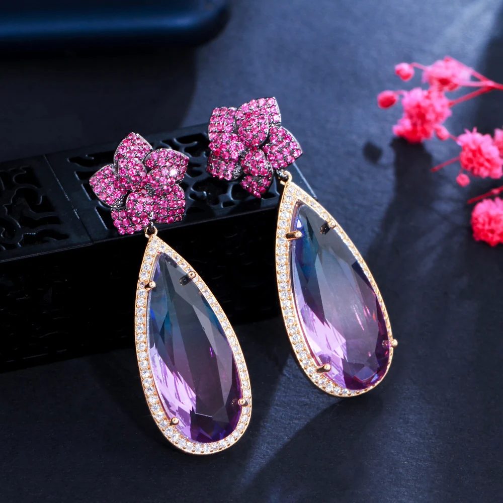 1 Pair Casual Romantic Water Droplets Plating Inlay Copper Zircon Rhodium Plated Silver Plated Drop Earrings display picture 6