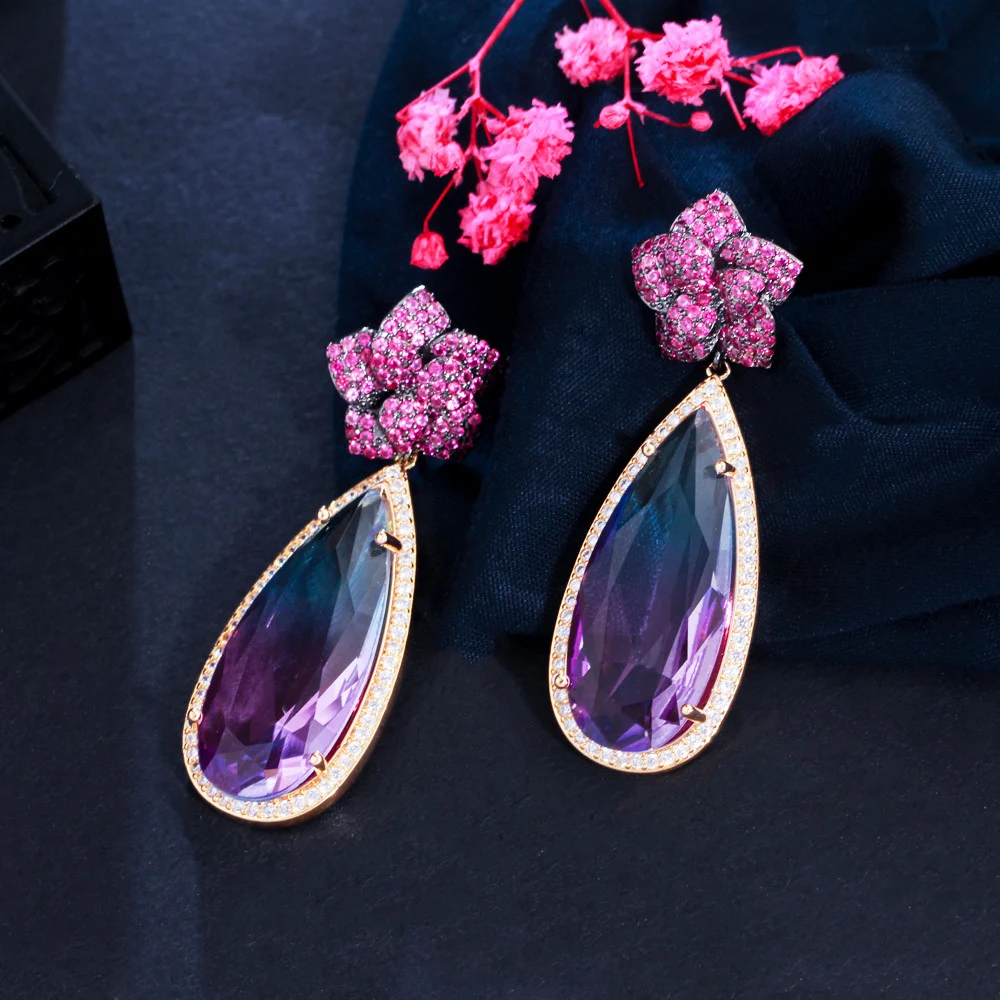 1 Pair Casual Romantic Water Droplets Plating Inlay Copper Zircon Rhodium Plated Silver Plated Drop Earrings display picture 4