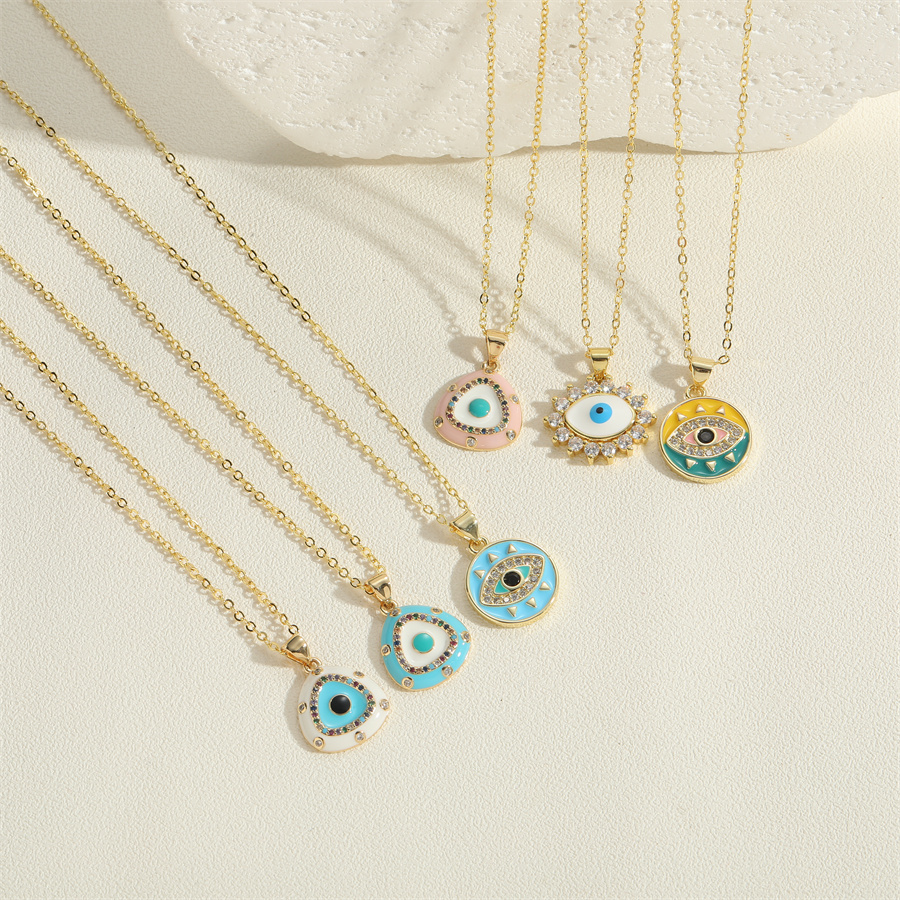 Vintage Style Simple Style Commute Triangle Round Eye Copper Enamel Plating Inlay Zircon 14k Gold Plated Pendant Necklace display picture 12