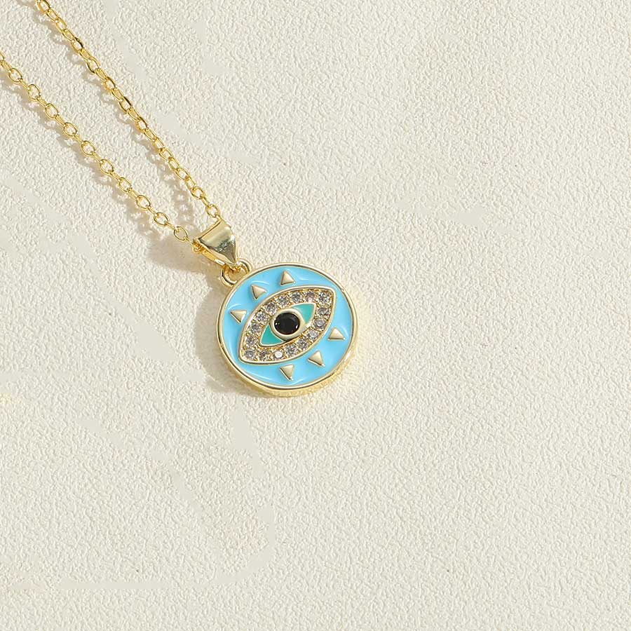 Vintage Style Simple Style Commute Triangle Round Eye Copper Enamel Plating Inlay Zircon 14k Gold Plated Pendant Necklace display picture 6