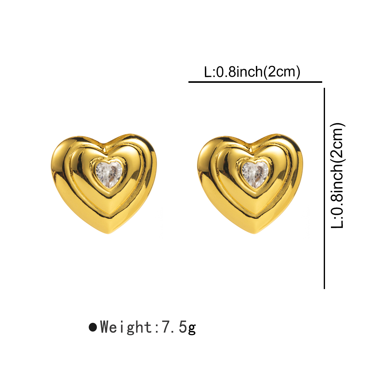 1 Pair Modern Style Simple Style Heart Shape Inlay Copper Zircon Ear Studs display picture 5