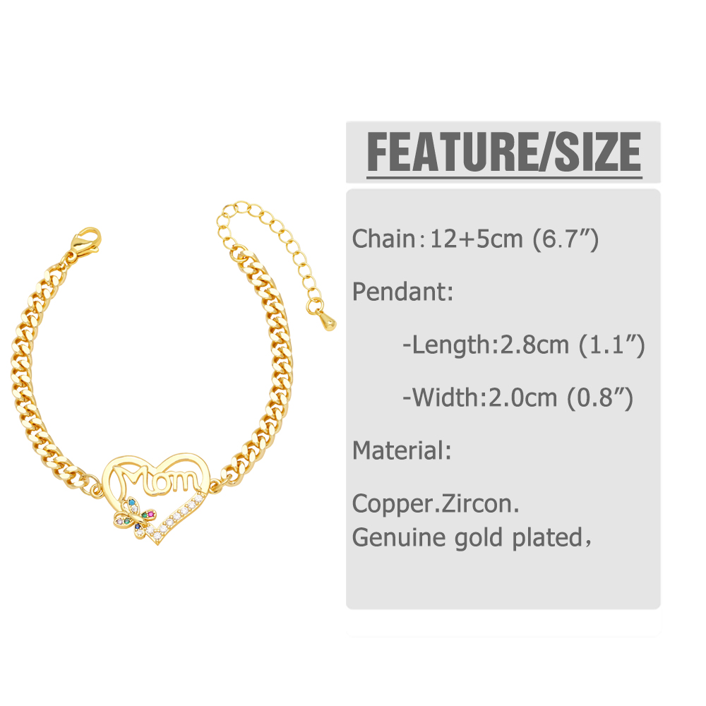 Modern Style Simple Style Letter Heart Shape Copper Plating Inlay Zircon 18k Gold Plated Bracelets display picture 1