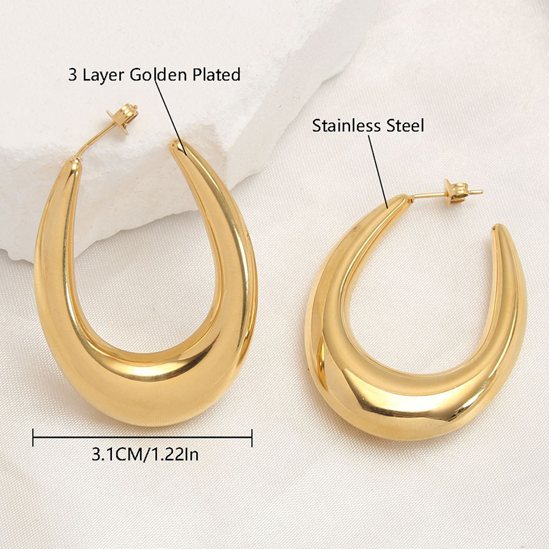 1 Pair Casual Classic Style U Shape Plating 304 Stainless Steel 14K Gold Plated Hoop Earrings display picture 2