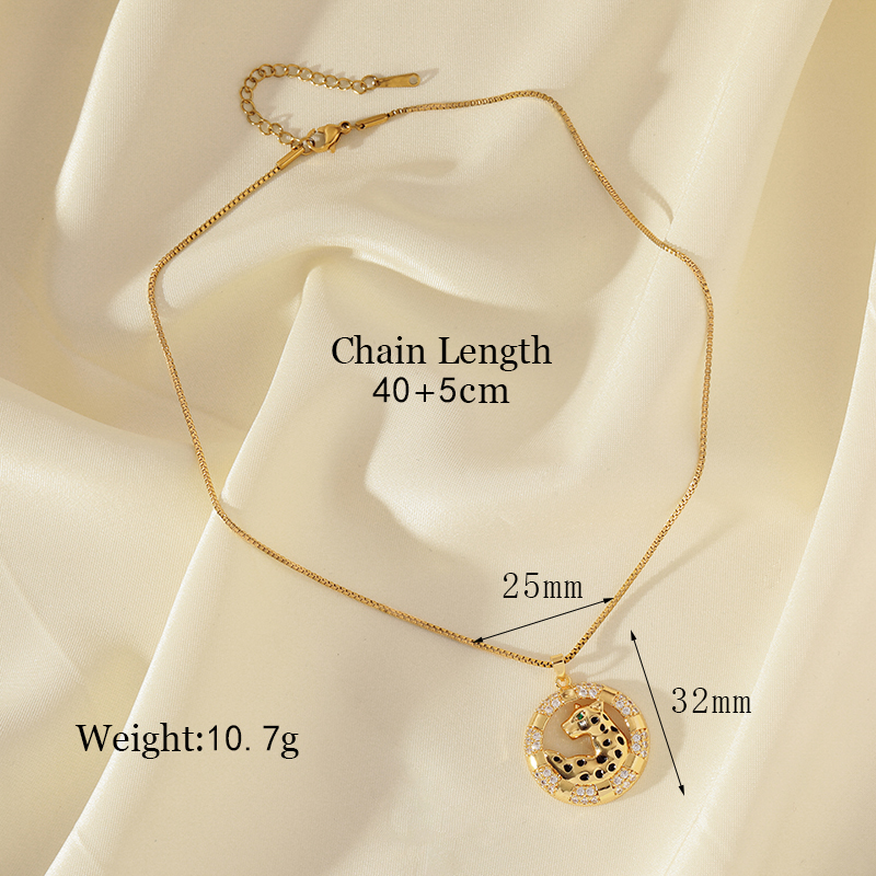 Wholesale Simple Style Cheetah Print Stainless Steel Brass Plating Inlay 18K Gold Plated Zircon Pendant Necklace display picture 3