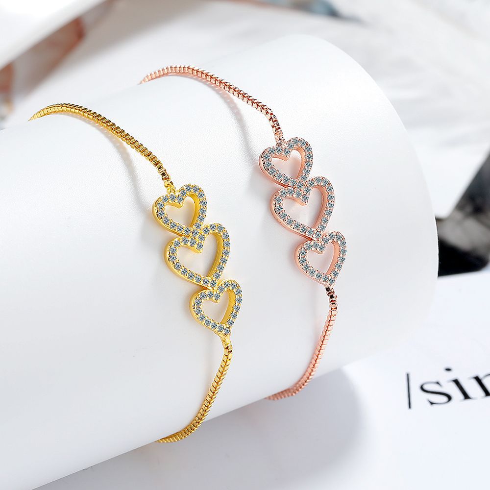 Wholesale Fairy Style Lady Heart Shape Copper Plating Inlay Zircon Bracelets display picture 3