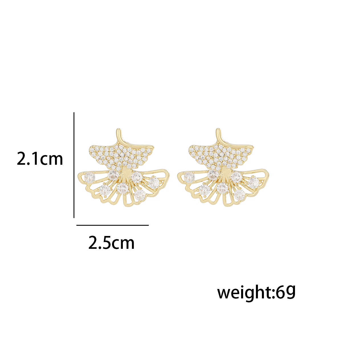 1 Pair Simple Style Ginkgo Leaf Inlay Copper Zircon Ear Studs display picture 2