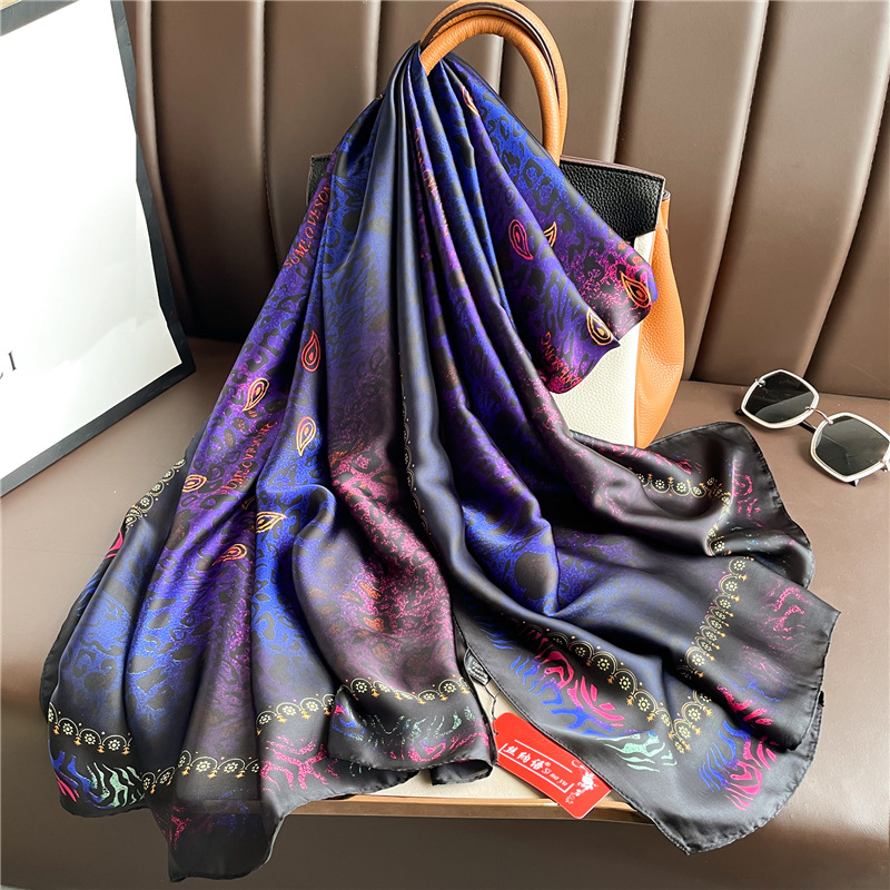 Adults French Style Modern Style Leopard Satin Printing Silk Scarf Shawl display picture 2