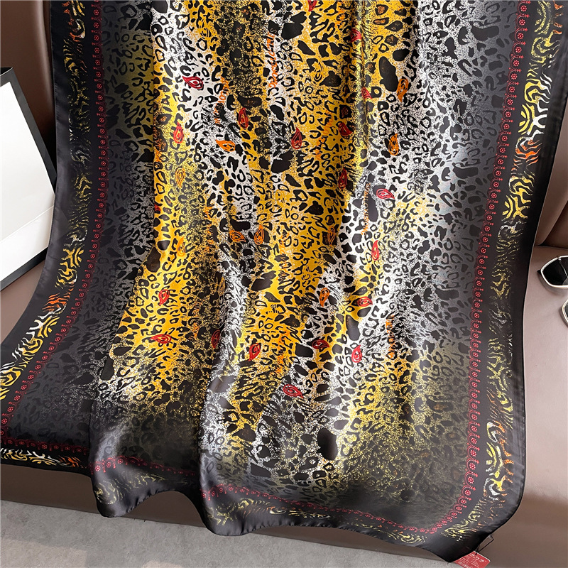 Adults French Style Modern Style Leopard Satin Printing Silk Scarf Shawl display picture 4