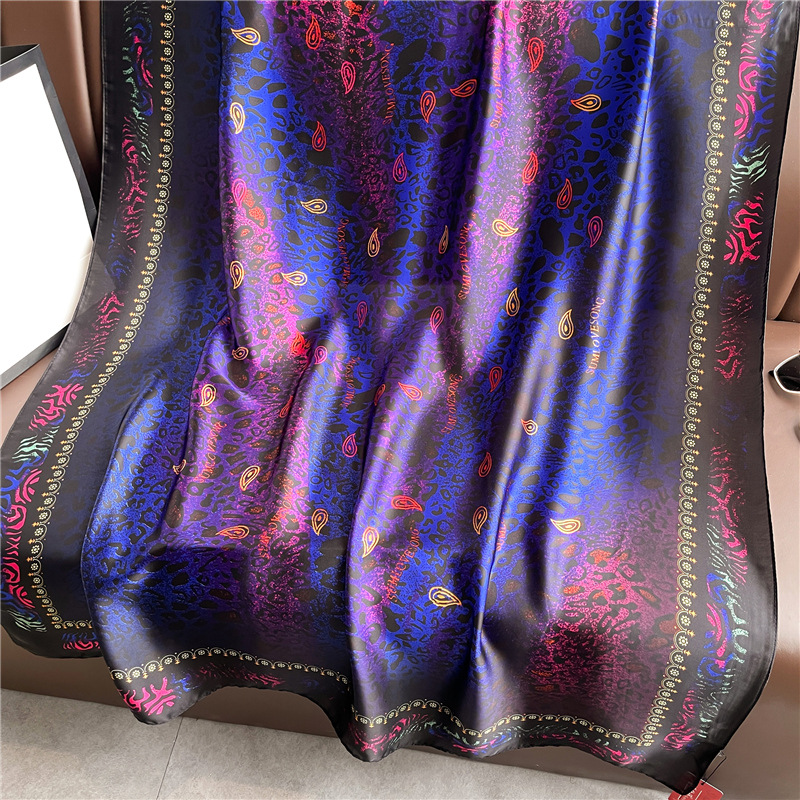 Adults French Style Modern Style Leopard Satin Printing Silk Scarf Shawl display picture 5