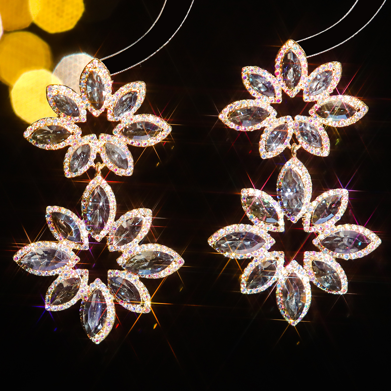 1 Pair Elegant Flower Inlay Alloy Rhinestones Zircon Drop Earrings display picture 3