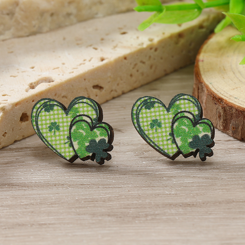 1 Pair Cute Shamrock Animal Painted Wood Silver Plated Ear Studs display picture 109