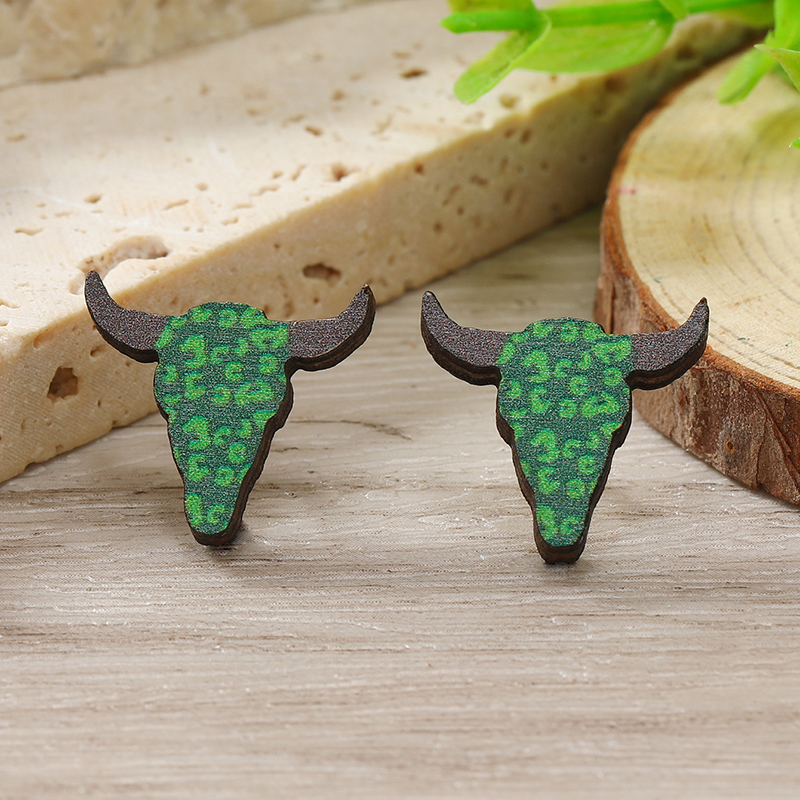 1 Pair Cute Shamrock Animal Painted Wood Silver Plated Ear Studs display picture 101