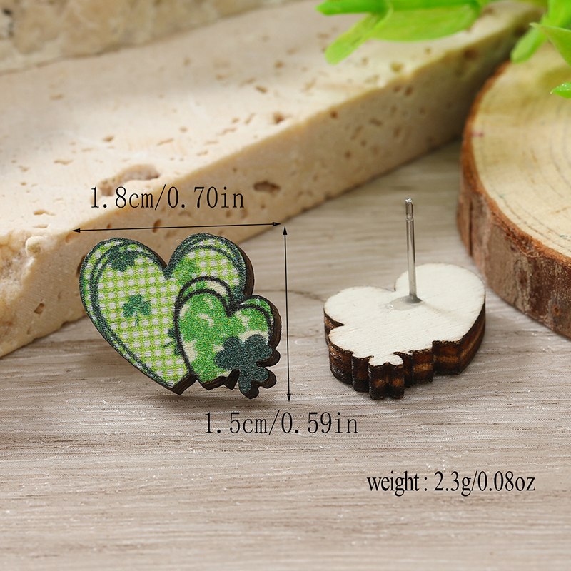 1 Pair Cute Shamrock Animal Painted Wood Silver Plated Ear Studs display picture 112