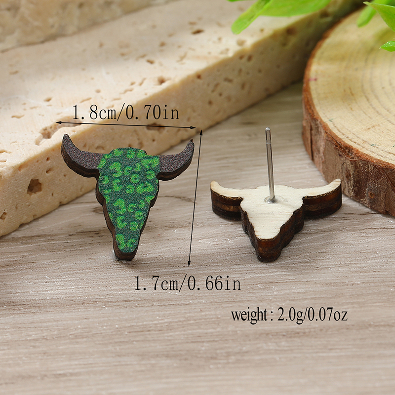 1 Pair Cute Shamrock Animal Painted Wood Silver Plated Ear Studs display picture 96