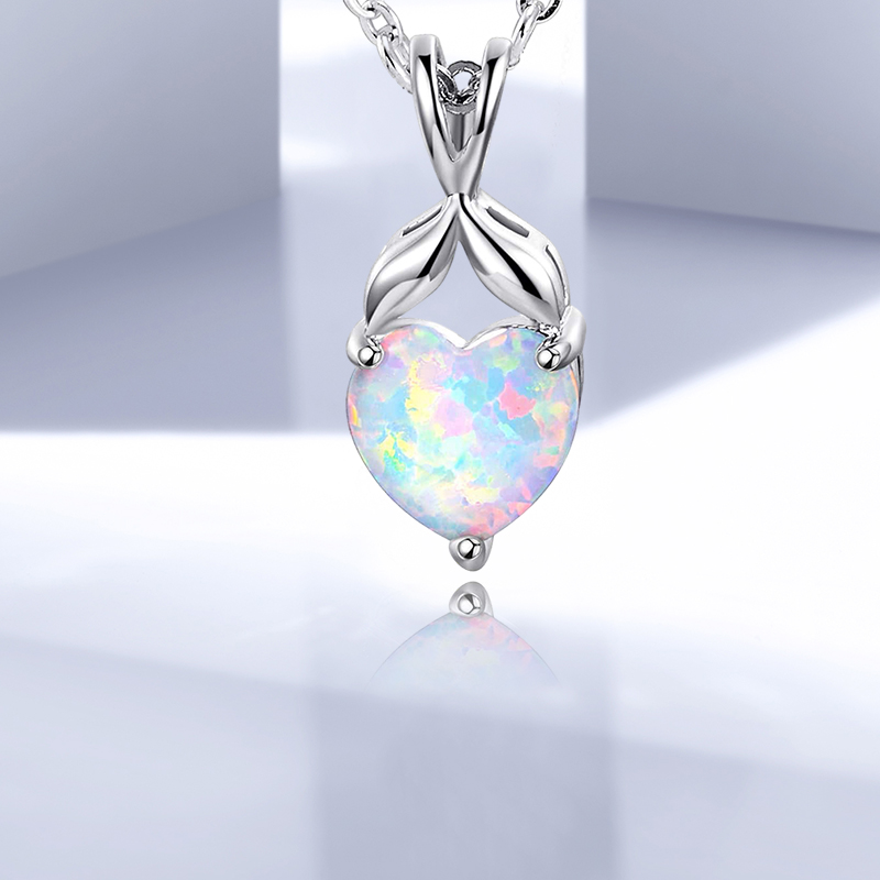 Copper White Gold Plated Elegant French Style Heart Shape Inlay Opal Pendant Necklace display picture 4