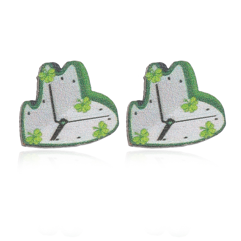 1 Pair Cute Shamrock Animal Painted Wood Silver Plated Ear Studs display picture 4