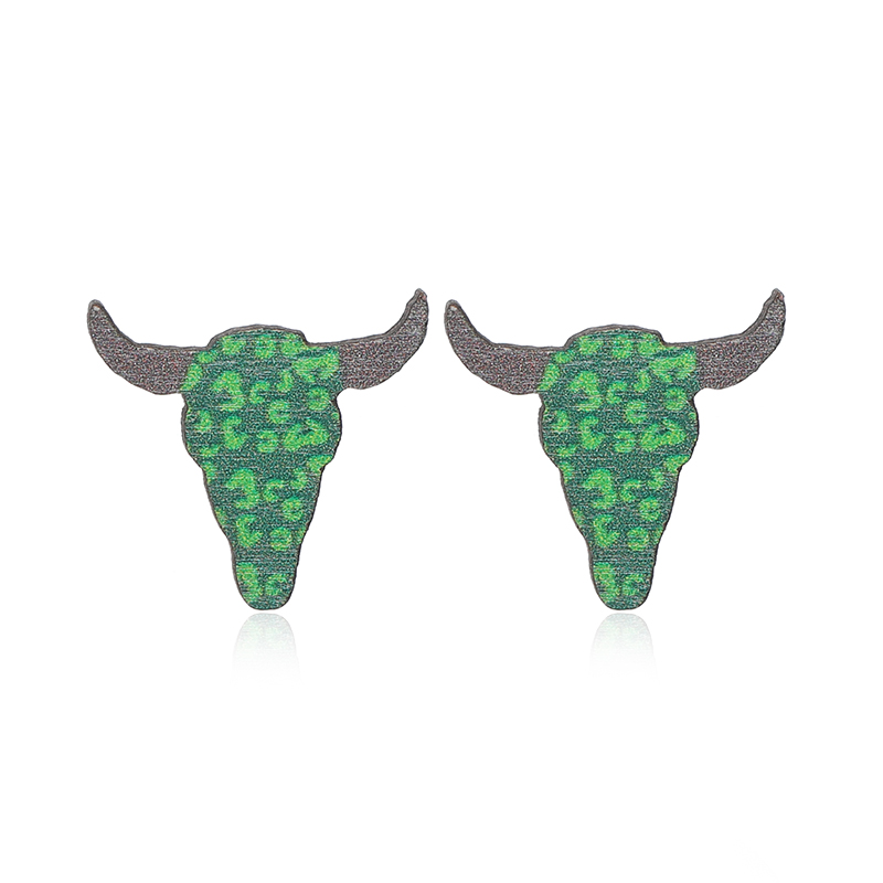 1 Pair Cute Shamrock Animal Painted Wood Silver Plated Ear Studs display picture 5